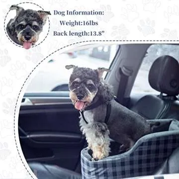 Cathpetic Dog Car Seat - Travel Puppy Car Seat for Single and Double Parts Consoles, Dog Car Seats for Small Dogs, Portable Dog Booster Seat Machine Washable (Retro Blue Plaid)