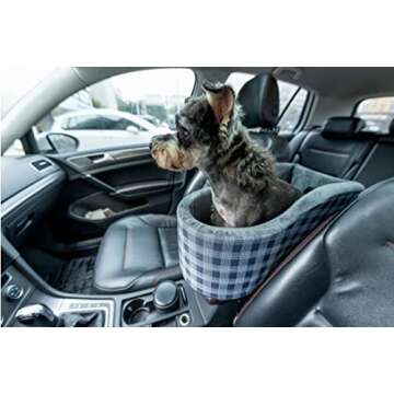 Cathpetic Dog Car Seat - Travel Puppy Car Seat for Single and Double Parts Consoles, Dog Car Seats for Small Dogs, Portable Dog Booster Seat Machine Washable (Retro Blue Plaid)