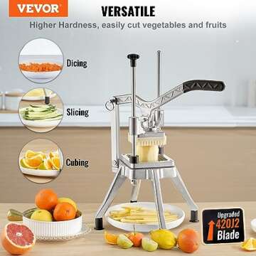 VEVOR Commercial Vegetable Chopper w/ 4 Replacement Blades, Stainless Steel French Fry Cutter Potato...