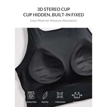 BALEAF Nuleaf High Neck Longline Sports Bra for Women U Back Workout Tank Top Padeed Yoga Crop Tops Black S