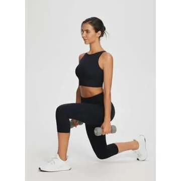 BALEAF Nuleaf High Neck Longline Sports Bra for Women U Back Workout Tank Top Padeed Yoga Crop Tops Black S