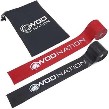 WOD Nation Muscle Floss Bands with Carrying Case for Tack, Flossing & Sore Muscles, Mobility – 2-Pack (Black Heavy & Red Medium)