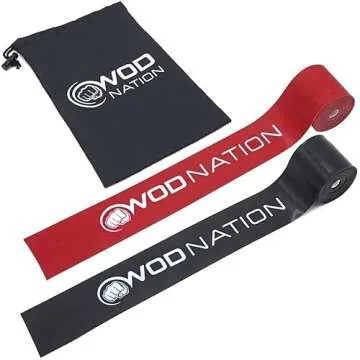 WOD Nation Muscle Floss Bands with Carrying Case for Tack, Flossing & Sore Muscles, Mobility – 2-Pack (Black Heavy & Red Medium)