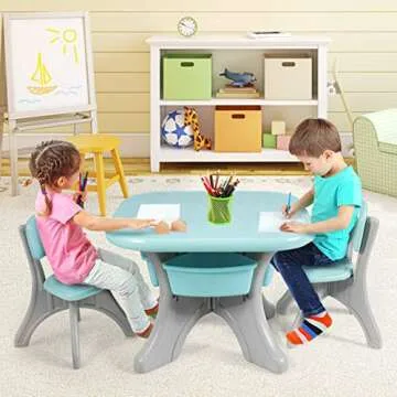 Costzon Kids Table and Chair Set, 3 Piece Activity Table w/Detachable Toy Storage Bins & 2 Chairs fo...