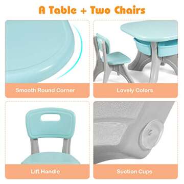 Costzon Kids Table and Chair Set, 3 Piece Activity Table w/Detachable Toy Storage Bins & 2 Chairs for Children Reading Art Craft, Strong Bearing Capacity, Lightweight for Toddler, Green