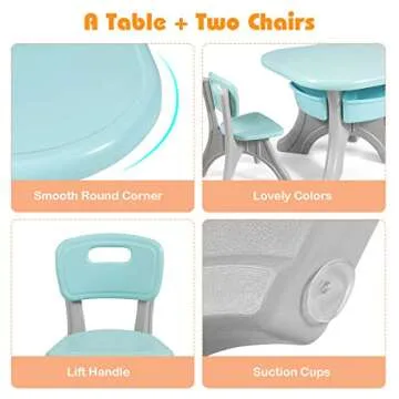 Costzon Kids Table and Chair Set, 3 Piece Activity Table w/Detachable Toy Storage Bins & 2 Chairs for Children Reading Art Craft, Strong Bearing Capacity, Lightweight for Toddler, Green