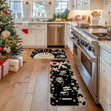 Snowman Deer Kitchen Mats Set for Winter Decor