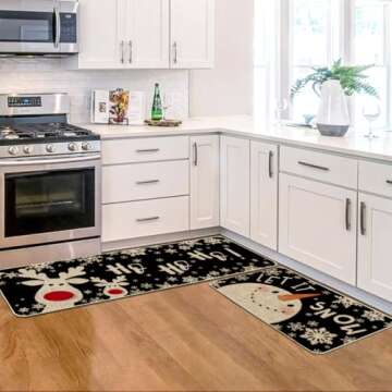 Snowman Deer Kitchen Mats Set for Winter Decor