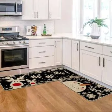 Snowman Deer Kitchen Mats Set for Winter Decor