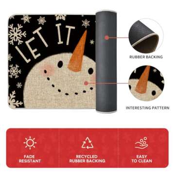 Snowman Deer Kitchen Mats Set for Winter Decor