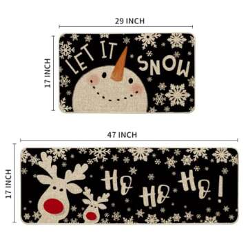 Snowman Deer Kitchen Mats Set for Winter Decor