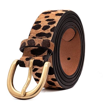 LOKLIK Women's Leopard Print Leather Belt for Pants Jeans Waist Belt with Alloy Buckle S(29"-32")