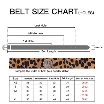 LOKLIK Women's Leopard Print Leather Belt for Pants Jeans Waist Belt with Alloy Buckle S(29"-32")