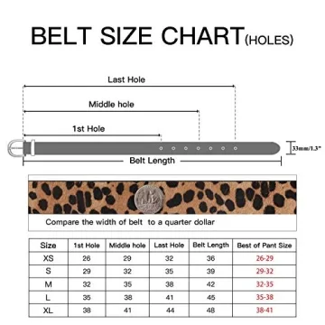 LOKLIK Women's Leopard Print Leather Belt for Pants Jeans Waist Belt with Alloy Buckle S(29"-32")