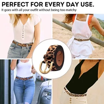 LOKLIK Women's Leopard Print Leather Belt for Pants Jeans Waist Belt with Alloy Buckle S(29"-32")