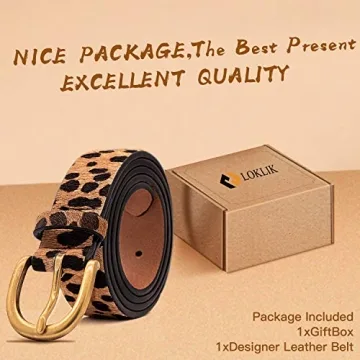 LOKLIK Women's Leopard Print Leather Belt for Pants Jeans Waist Belt with Alloy Buckle S(29"-32")