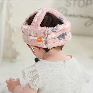 Baby Infant Toddler Helmet No Bumps Safety Head Cushion Bumper Bonnet, Adjustable Protective Cap Child Safety Headguard Hat for Running Walking Crawling (Pink Forest)
