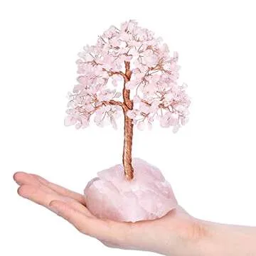 Top Plaza Healing Rose Quartz Crystal Tree for Luck