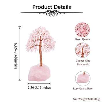 Top Plaza Healing Rose Quartz Crystal Tree for Luck