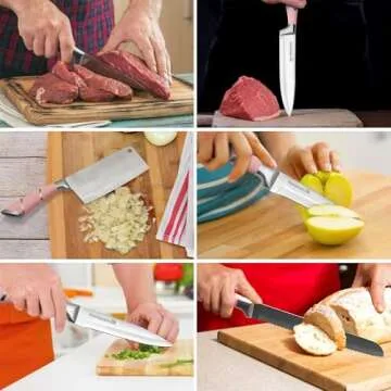 Kitchen Knife Set, Retrosohoo 9-Pieces Pink Sharp Non-Stick Coated Chef Knives Block Set,Stainless Steel Knife Set for Kitchen with Sharpener for Cutting Slicing Dicing Chopping (Pink)