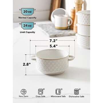 LE TAUCI 20 oz Soup Bowls, Oven Safe Ceramic Crocks