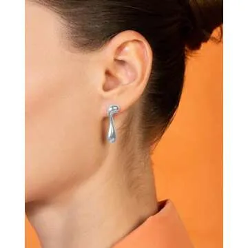 Asymmetrical Earrings, Dripping Mismatched Melting Liquid Dangle Drop Earrings, 18K Gold Plated Stainless Steel Gift for Women (Silver)