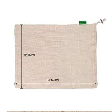 Reusable Produce Bags, Organic Cotton Mesh Bulk Sachet Bags for Grocery Shopping Laundry Food or Storage with Tare Weight Tags, Double-Stitched Seams, Biodegradable, Eco-Friendly,6 Pack Medium 13"x11"