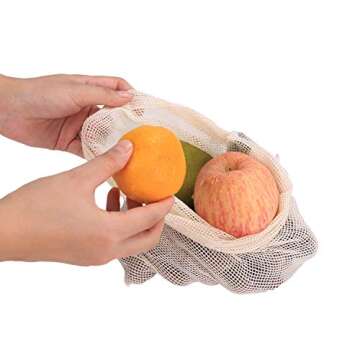 Reusable Produce Bags, Organic Cotton Mesh Bulk Sachet Bags for Grocery Shopping Laundry Food or Storage with Tare Weight Tags, Double-Stitched Seams, Biodegradable, Eco-Friendly,6 Pack Medium 13"x11"