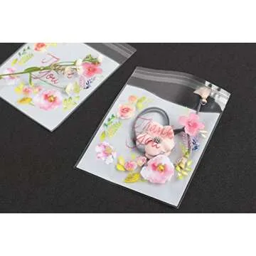 NF Orange 200 Pieces Self Adhesive Cookie Bags Candy Bags Party Favor Bags Treat Bags gift bag (flower)