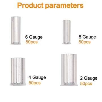 (AWG 8,6,4,2) Wire Ferrule Kits Silver Plated Copper Crimp Connector Non Insulated Cable Housing Ferrules Pin Cord End Terminal Assortment Kit