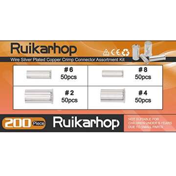 (AWG 8,6,4,2) Wire Ferrule Kits Silver Plated Copper Crimp Connector Non Insulated Cable Housing Ferrules Pin Cord End Terminal Assortment Kit