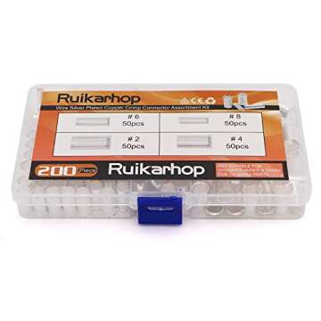 (AWG 8,6,4,2) Wire Ferrule Kits Silver Plated Copper Crimp Connector Non Insulated Cable Housing Ferrules Pin Cord End Terminal Assortment Kit