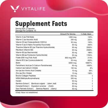 VYTALIFE Biotin 5000mcg Hair Growth Vitamin Supplements - Hair Vitamins for Women, Collagen Supplements, Hair Growth Vitamins - Hair Growth for Women, Hair Growth Supplement - 1 Pack, 90 Caps