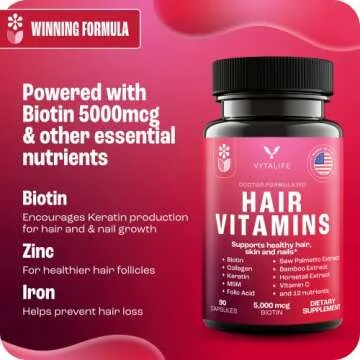 VYTALIFE Biotin 5000mcg Hair Growth Vitamin Supplements - Hair Vitamins for Women, Collagen Supplements, Hair Growth Vitamins - Hair Growth for Women, Hair Growth Supplement - 1 Pack, 90 Caps