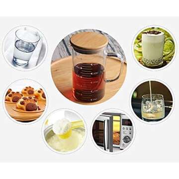 1L Glass Measuring Cups Jugs with Lid Large Measuring Pitcher Beaker Measured Mug Measure Liquid Milk Glass Cup Clear Scale with Spout& Insulated Handle,for Hot/Cold Fluid