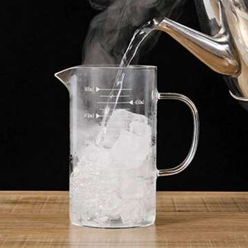 1L Glass Measuring Cups Jugs with Lid Large Measuring Pitcher Beaker Measured Mug Measure Liquid Milk Glass Cup Clear Scale with Spout& Insulated Handle,for Hot/Cold Fluid