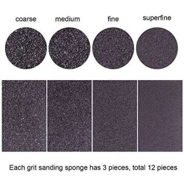 Elcoho 12 Pieces Sanding Sponge Coarse Medium Fine Superfine 4 Different Specifications Assortment Sanding Blocks, Washable and Reusable Sand Sponge Kit