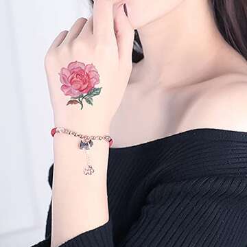40 Sheets Flowers Temporary Tattoos Small Stickers 3D Rose Peony Lavender Leaf Butterfly Flower Coll...