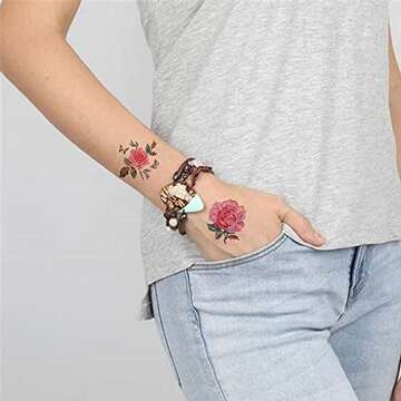 40 Sheets Flowers Temporary Tattoos Small Stickers 3D Rose Peony Lavender Leaf Butterfly Flower Collection Waterproof Fake Tattoos for Women Girl, Watercolor Floral Body Art Tattoo Stickers