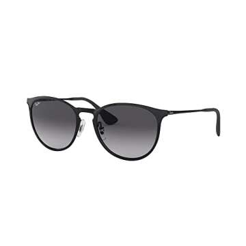 Ray-Ban RB3539 Erika Metal Round Sunglasses, Black/Light Grey Gradient Grey, 54 mm