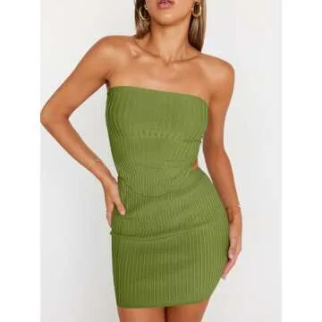 LILLUSORY Women's Two Piece Skirt Set Sexy Summer Vacation Outfits Matching Night Out Crop Tops and Bodycon Green M