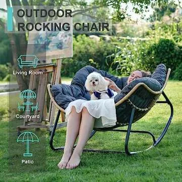 SWITTE Outdoor Rocking Chair, Patio Egg Rocking Chair, Indoor Papasan Chair, Rattan Wicker Lounge Chair, Modern Royal Chair for Bedroom, Living Room, Porch, Garden, Lawn-Dark Grey