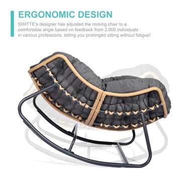SWITTE Outdoor Rocking Chair, Patio Egg Rocking Chair, Indoor Papasan Chair, Rattan Wicker Lounge Chair, Modern Royal Chair for Bedroom, Living Room, Porch, Garden, Lawn-Dark Grey