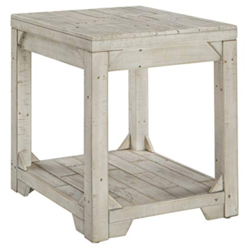 Ashley Fregine End Table with Shelf, Weathered White Finish