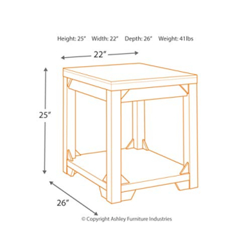 Ashley Fregine End Table with Shelf, Weathered White Finish