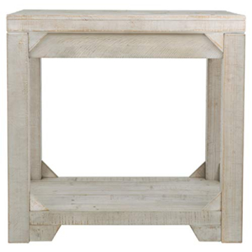 Ashley Fregine End Table with Shelf, Weathered White Finish