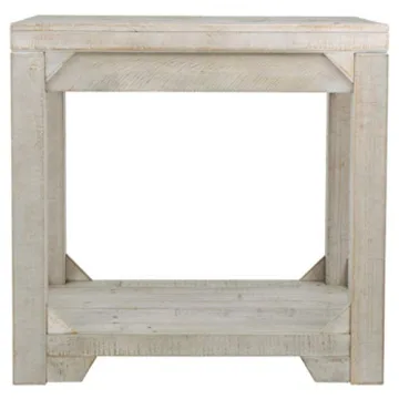 Ashley Fregine End Table with Shelf, Weathered White Finish