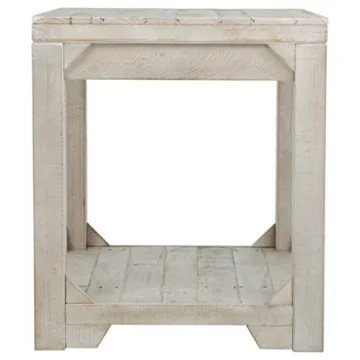 Ashley Fregine End Table with Shelf, Weathered White Finish