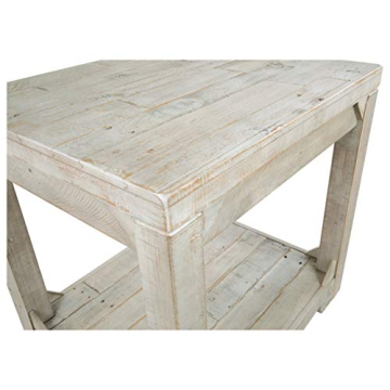 Ashley Fregine End Table with Shelf, Weathered White Finish