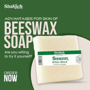 Stakich White Beeswax Block - Natural, Cosmetic Grade - 1 Pound